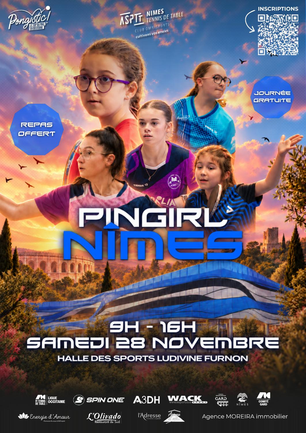 Affiche officielle Pingirl Nîmes, samedi 28 novembre, journée gratuite et repas offert